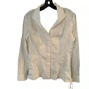 Lafayette 148 women’s button down white cotton shirt w/laced up sides size 6
